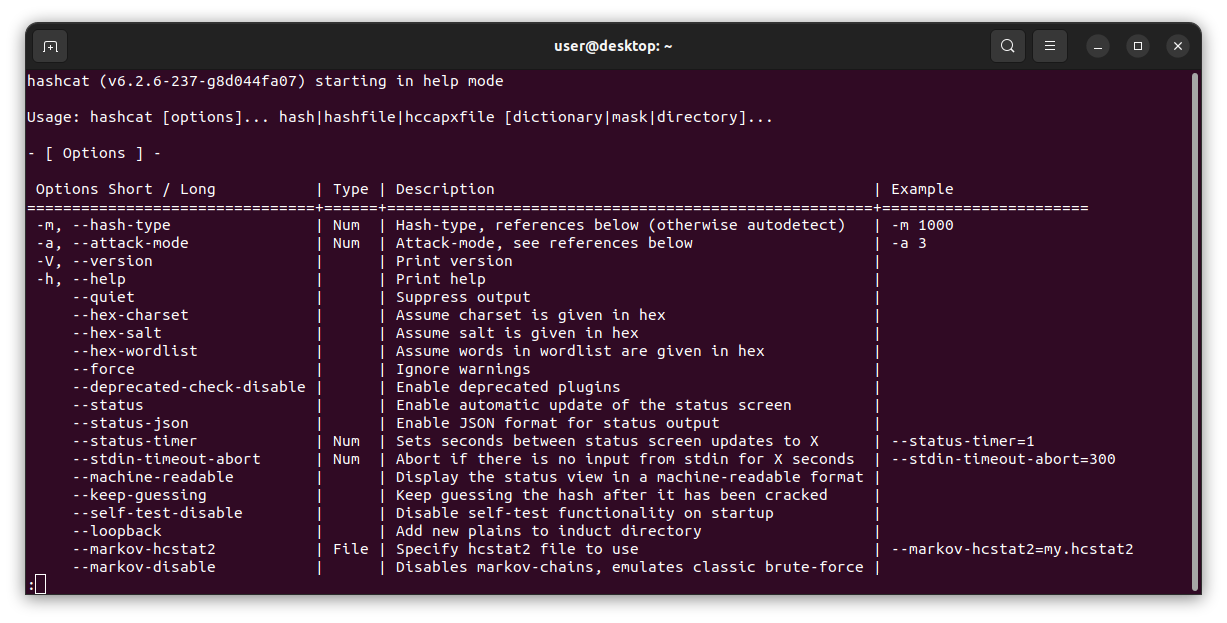 hashcat help