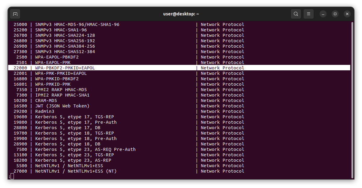 hashcat hash types