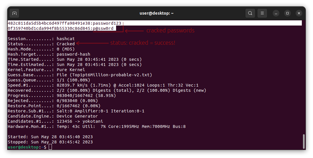 hashcat results